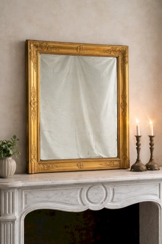 Miroir Ancien Doré XIXe Glace Mercure 100x86cm Cadre Sculpté