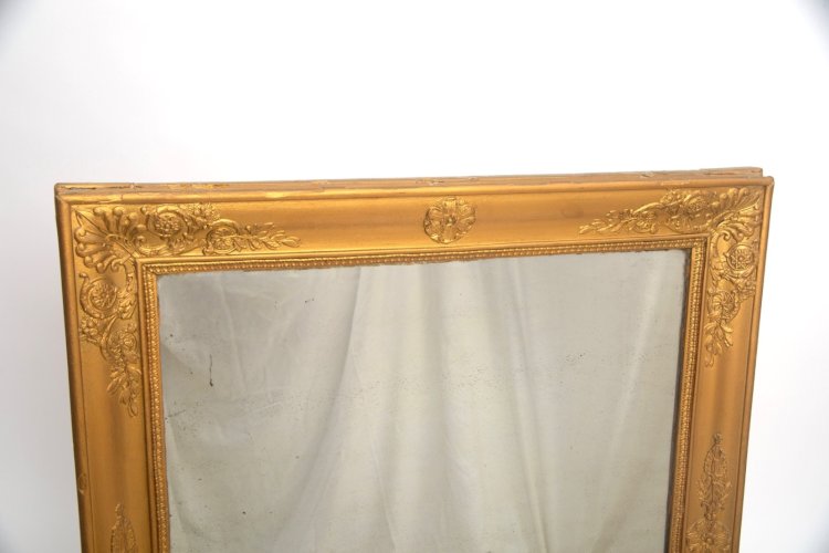 Miroir Ancien Doré XIXe Glace Mercure 100x86cm Cadre Sculpté