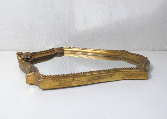 Miroir ancien style Louis XV – Cadre bois doré sculpté perlé vintage