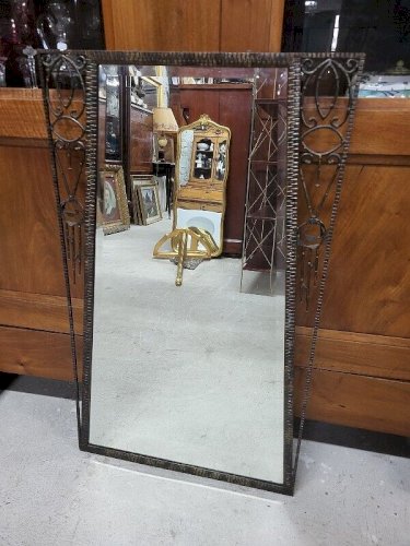 MIROIR ART DECO 1930 EN FER FORGE GLACE BISEAUTEE