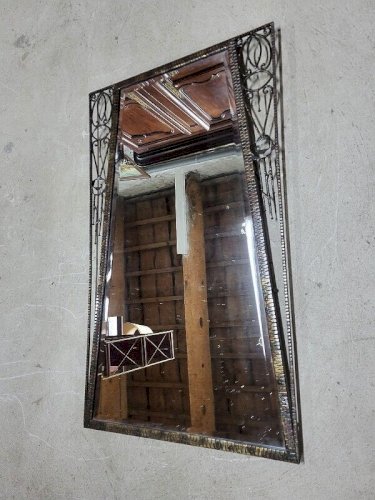 MIROIR ART DECO 1930 EN FER FORGE GLACE BISEAUTEE