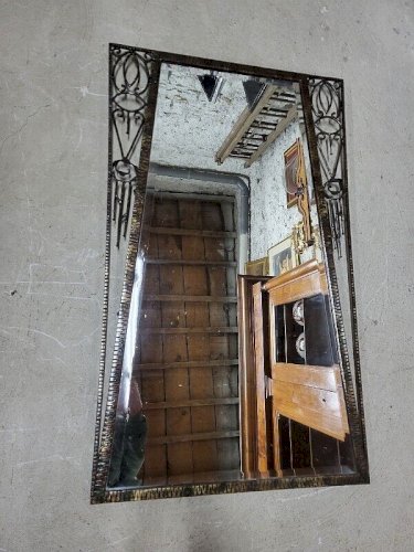 MIROIR ART DECO 1930 EN FER FORGE GLACE BISEAUTEE
