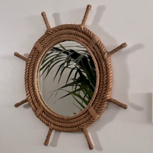 Miroir Audoux-Minet en corde en forme de roue de bateau XXe M4011