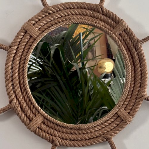 Miroir Audoux-Minet en corde en forme de roue de bateau XXe M4011