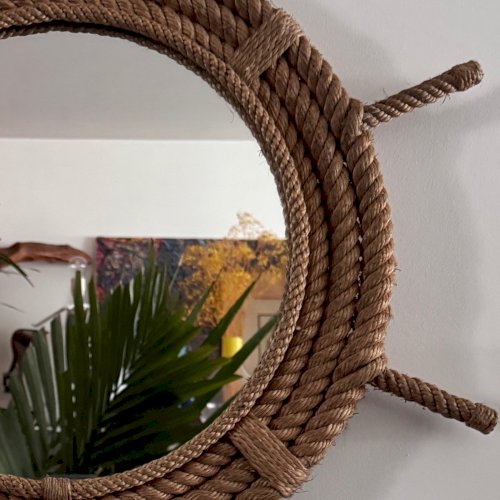 Miroir Audoux-Minet en corde en forme de roue de bateau XXe M4011
