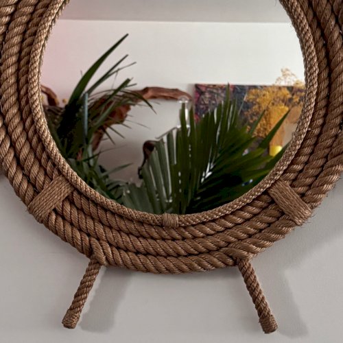 Miroir Audoux-Minet en corde en forme de roue de bateau XXe M4011