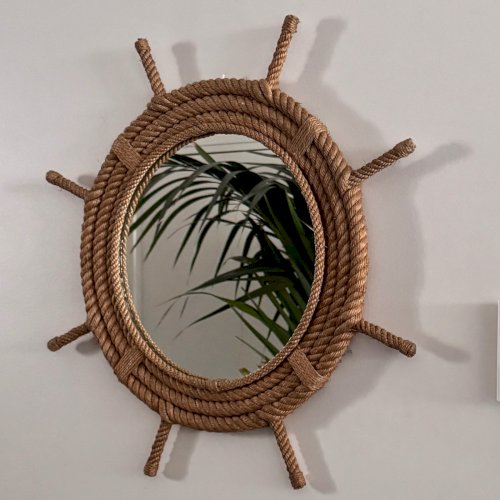 Miroir Audoux-Minet en corde en forme de roue de bateau XXe M4011