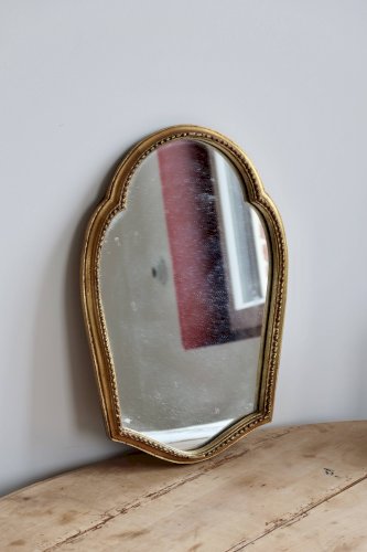 Miroir baroque ancien doré en bois – Glace piquée – Bois sculpté