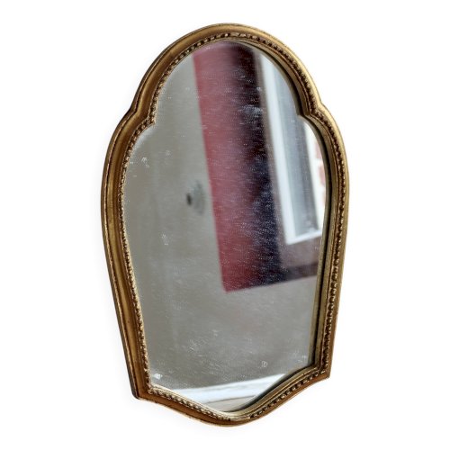 Miroir baroque ancien doré en bois – Glace piquée – Bois sculpté