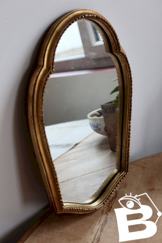 Miroir baroque ancien doré en bois – Glace piquée – Bois sculpté