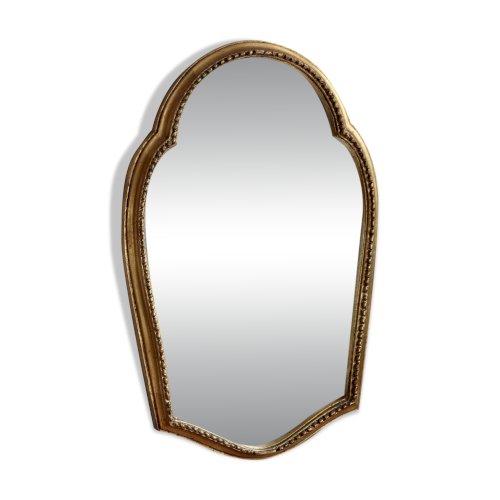 Miroir baroque ancien doré en bois – Glace piquée – Bois sculpté