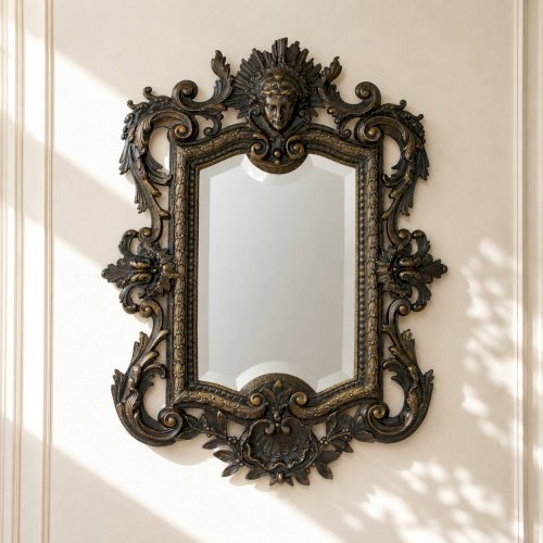 Miroir biseauté en bronze, Second Empire XIXe siècle, style Louis XV