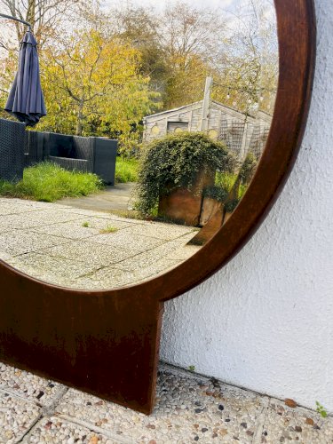 Miroir biseauté rond en bois