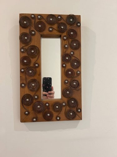miroir brutaliste en bois et métal 1970