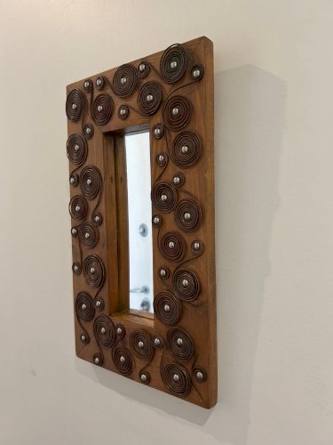 miroir brutaliste en bois et métal 1970