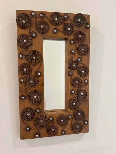 miroir brutaliste en bois et métal 1970