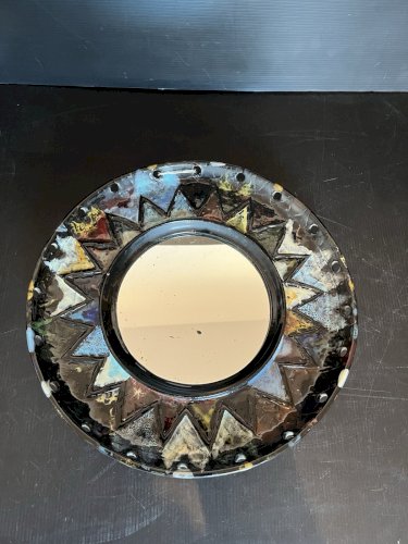 Miroir ceramique artisanal signé P ??? Montpellier 69 vintage  céramiste