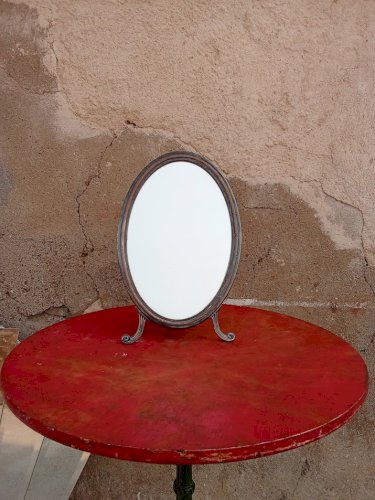 Miroir de table en métal argenté ancien