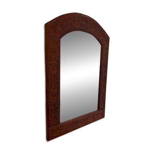 miroir en cuir repoussé années 70