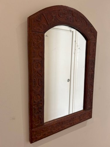 miroir en cuir repoussé années 70