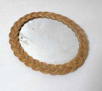 Vintage woven rattan mirror
