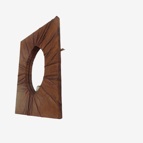 MIROIR MURAL EN CUIR DRAPE COULEUR FAUVE ANNEES 60 70 VINTAGE