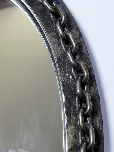 Miroir mural ovale vintage années 60 fer forgé et battu brutaliste chaine
