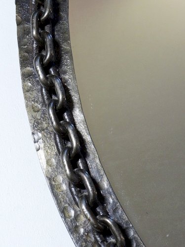 Miroir mural ovale vintage années 60 fer forgé et battu brutaliste chaine