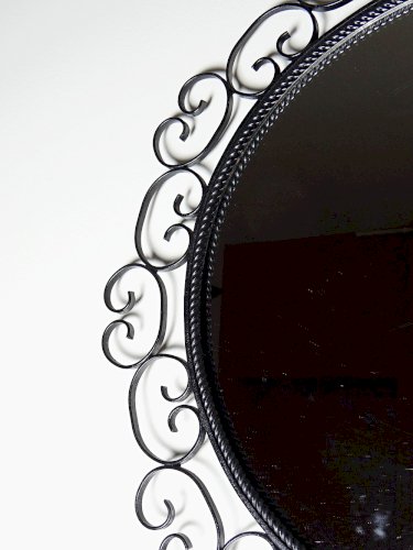Miroir mural rond vintage années 60-70 fer forgé arabesques