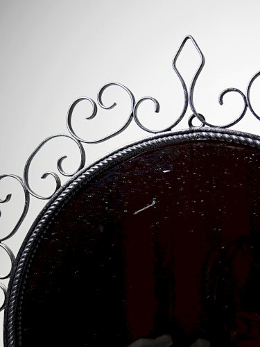 Miroir mural rond vintage années 60-70 fer forgé arabesques