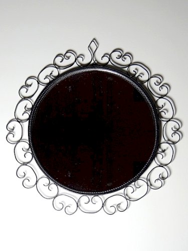 Miroir mural rond vintage années 60-70 fer forgé arabesques
