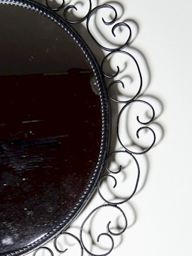 Miroir mural rond vintage années 60-70 fer forgé arabesques