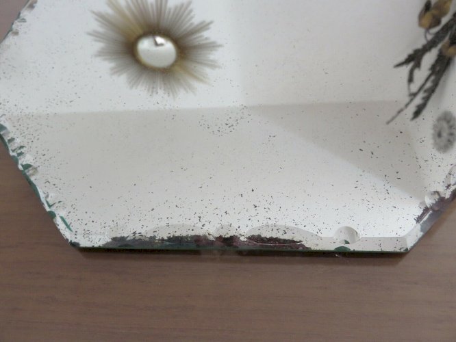 MIROIR OCTOGONAL BISEAUTE SAINT GOBAIN  NOVA  LYON ART DECO ANNEES 40 50 