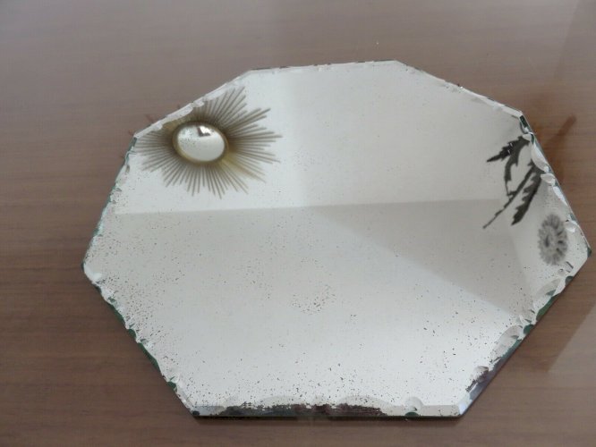 MIROIR OCTOGONAL BISEAUTE SAINT GOBAIN  NOVA  LYON ART DECO ANNEES 40 50 