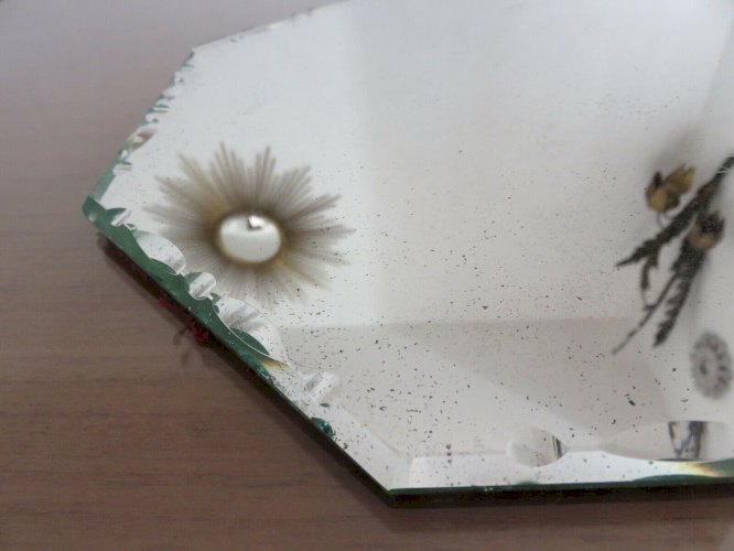 MIROIR OCTOGONAL BISEAUTE SAINT GOBAIN  NOVA  LYON ART DECO ANNEES 40 50 