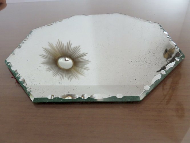 MIROIR OCTOGONAL BISEAUTE SAINT GOBAIN  NOVA  LYON ART DECO ANNEES 40 50 