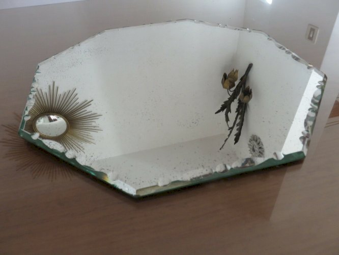 MIROIR OCTOGONAL BISEAUTE SAINT GOBAIN  NOVA  LYON ART DECO ANNEES 40 50 