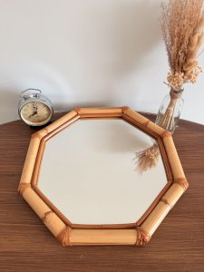 Miroir octogonal rotin