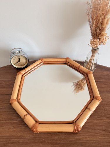 Miroir octogonal rotin