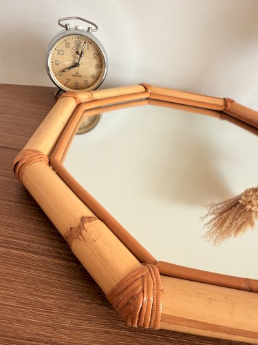 Miroir octogonal rotin
