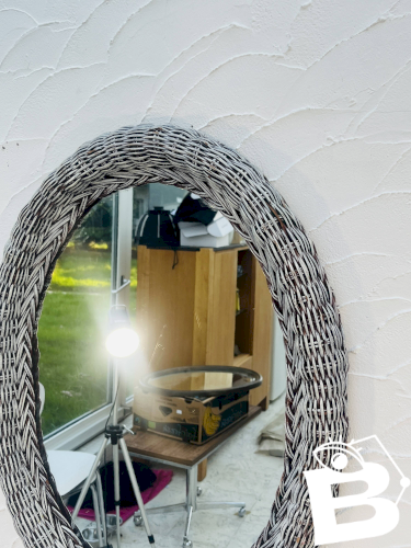 Miroir ovale vintage en osier tressé années 60