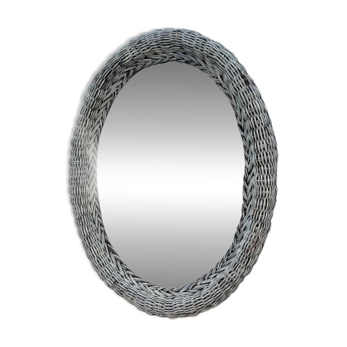 Miroir ovale vintage en osier tressé années 60
