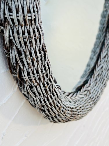 Miroir ovale vintage en osier tressé années 60