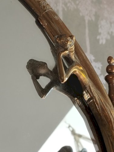 Miroir psyché ancien en laiton / bronze – style Napoléon III / Art nouveau