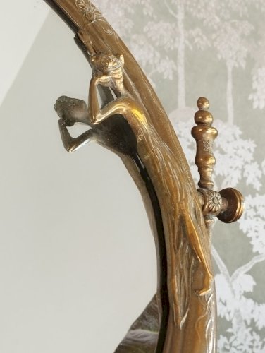 Miroir psyché ancien en laiton / bronze – style Napoléon III / Art nouveau