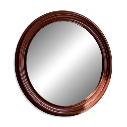 Miroir rond vintage cadre effet bois acajou