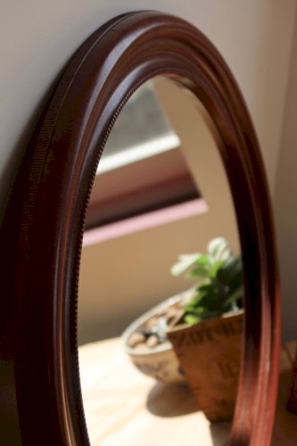 Miroir rond vintage cadre effet bois acajou