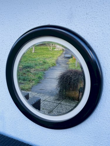Miroir rond vintage en résine brune – design moderniste années 70