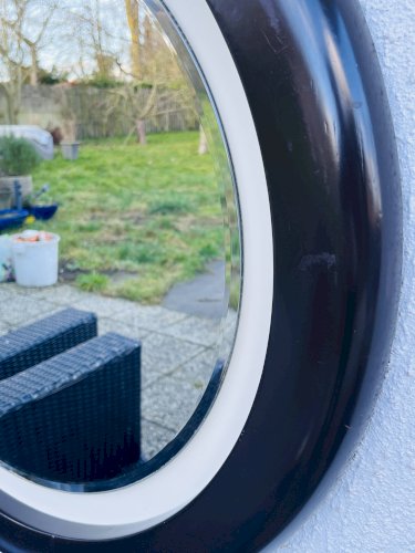 Miroir rond vintage en résine brune – design moderniste années 70
