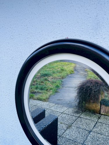 Miroir rond vintage en résine brune – design moderniste années 70